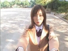 Honey flat chested Japanese hussy getting cumshot on her face