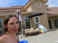 美女, グループ, 異人種間, パーティ, プール