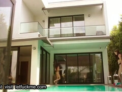 creampie naughty college students sneak into a pool and fuck