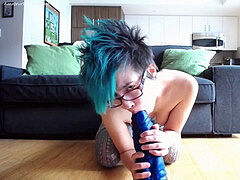 emo digs Her Oversized Dragon dildo