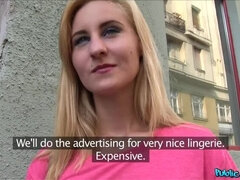 Hot blonde babe fucks a stranger in public place