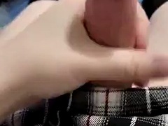 Playing with my big cock through my skirt