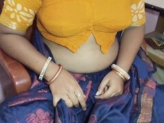 Steamy romantic session with Indian couple in sarees at a hotel apartment