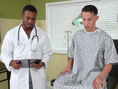 Submissive patient is examined by the black doctor