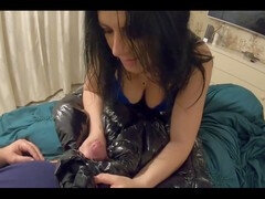 Milfycalla's friend cums multiple times on her fresh shiny black puffy jacket