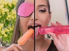 お尻, フェラチオ, 茶髪の, ダブル開発, 手コキする, オナニー, ティーン, おもちゃ