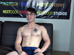 Amateur athletic jock jerks on casting in solo action