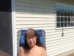 71 Year Old Granny with Hairy Pussy Enjoying the Sun by Fingering My Vagina