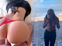 18, Amatör, Stjärt mot mun, Strand, Stor stjärt, Bikini, Latina, Offentlig