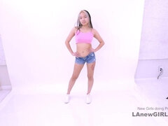 Brunette fucks little asian girl strapon