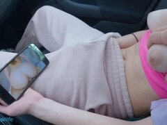 Amateur, Coche, Masturbación, Al aire libre, Pequeña, Público, Adolescente