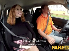 FakeDrivingSchool Hot British Redhead Lenina Crowne Sex in a Car