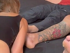 Bitch Angie Worship Her Cuckold and His Friend