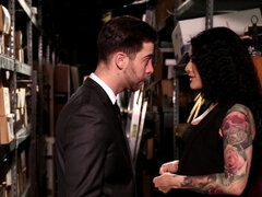 Insatiable brunette got fucked in the warehouse