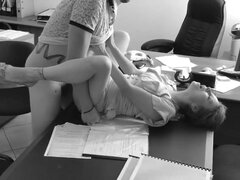 The chief ravages his lil' assistant on the office table and flicks it on covert camera