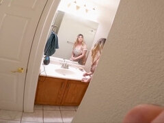 MILF with amazing boobs has sex in the bathroom