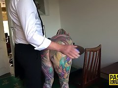 Tattooed victim banged rough