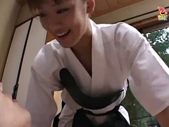 Doggy style Japanese teen gets wet from fingering