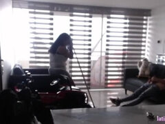 Amateur Latina MILF with huge natural tits jerks off while cleaning her house - homemade HD video part 1