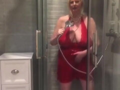 Annabels Red Satin Halter Neck Negligee Shower Play