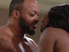 Attractive small-tit ebony gets her pussy fingered