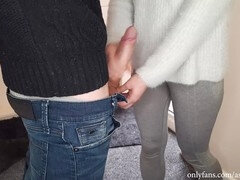 Neighbor lends a hand when caught flashing in public: ends up helping him jerk off