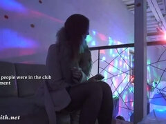 Jeny Smith teasing a stranger. Then he strokes her in a Night Club