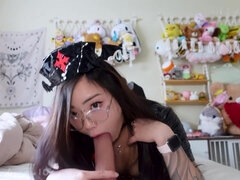 Asiat, Pik sutte, Brunette, Kvinde, Fetish, Piercing, Solo, Strømper