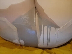 Bedwetting In Pee Stained White Jeans. Feeling Lazy And Wet The Bed Again ;p