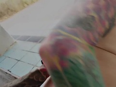 POV amateur tattooed babe fucked in public outdoors