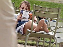 Enthousiasteling, Voeten, Fetisj, Voeten fetish, Ondergoed, Nylonstof, Buiten, Bekijker