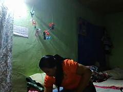Brunette with a big ass comes home from work very horny and ends up masturbating with her fingers