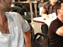 Public DILF sucks cock in strip club in front of viewers