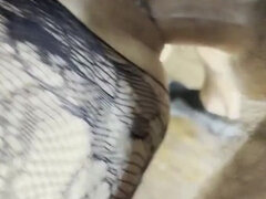 Blondine, Creme tærte, Sædskud, Ældre kvinde, Mager, Strømper, Stramt, Bryster