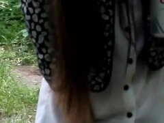 Skinny Brunette Full Bladder Pee Desperation and Pushing Her Pussy to Stop Her Pee in the Forest