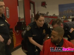 Wild interracial sex at the barbershop.