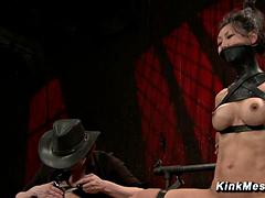 Claire Adams Gags Submissive Tia Ling in Device Bondage