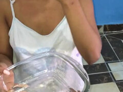 Submissive Stepdaughter Playing Like a Puppy and Drinking Her Own and Her Owner's Piss (urine)
