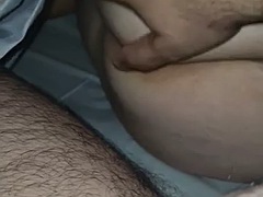 Stepson is naked in bed with a boner getting a massage from his stepmom with a huge white ass