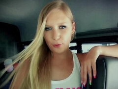 Young man gets permission to enter blonde's vagina in his van