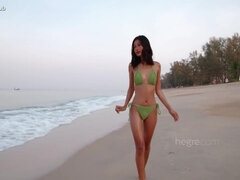 Asiatique, Cul, Plage, De plein air, Petite femme, Chatte, Solo, Nénés