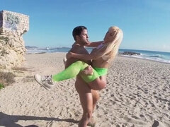 MILF shakes fanny and gets drilled on the beach