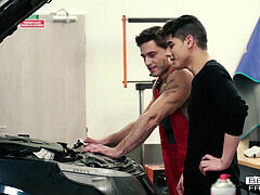 Horny mechanic gets raw pounded in the garage