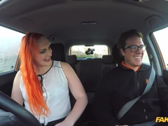 Fake Driving School (FakeHub): Tattooed redhead craves a big cock