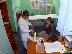 Fake clinic - hot dark haired trades porn for health check physicians