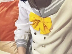 Sensual crossdresser Tsushima Yoshiko cosplayer gives a steamy handjob