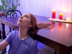 18 Y.o. Girl Rubs Her Pussy on the Table and Fucks