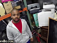 Ebony gaypawn bottom 3some fucked in a stockroom for cash