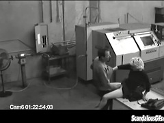 Coworkers masturbating in a horny office warehouse