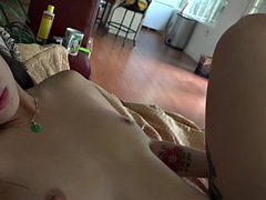 Super horny and very tight Mi Ha Doan takes a dick in POV and gets a thick creampie